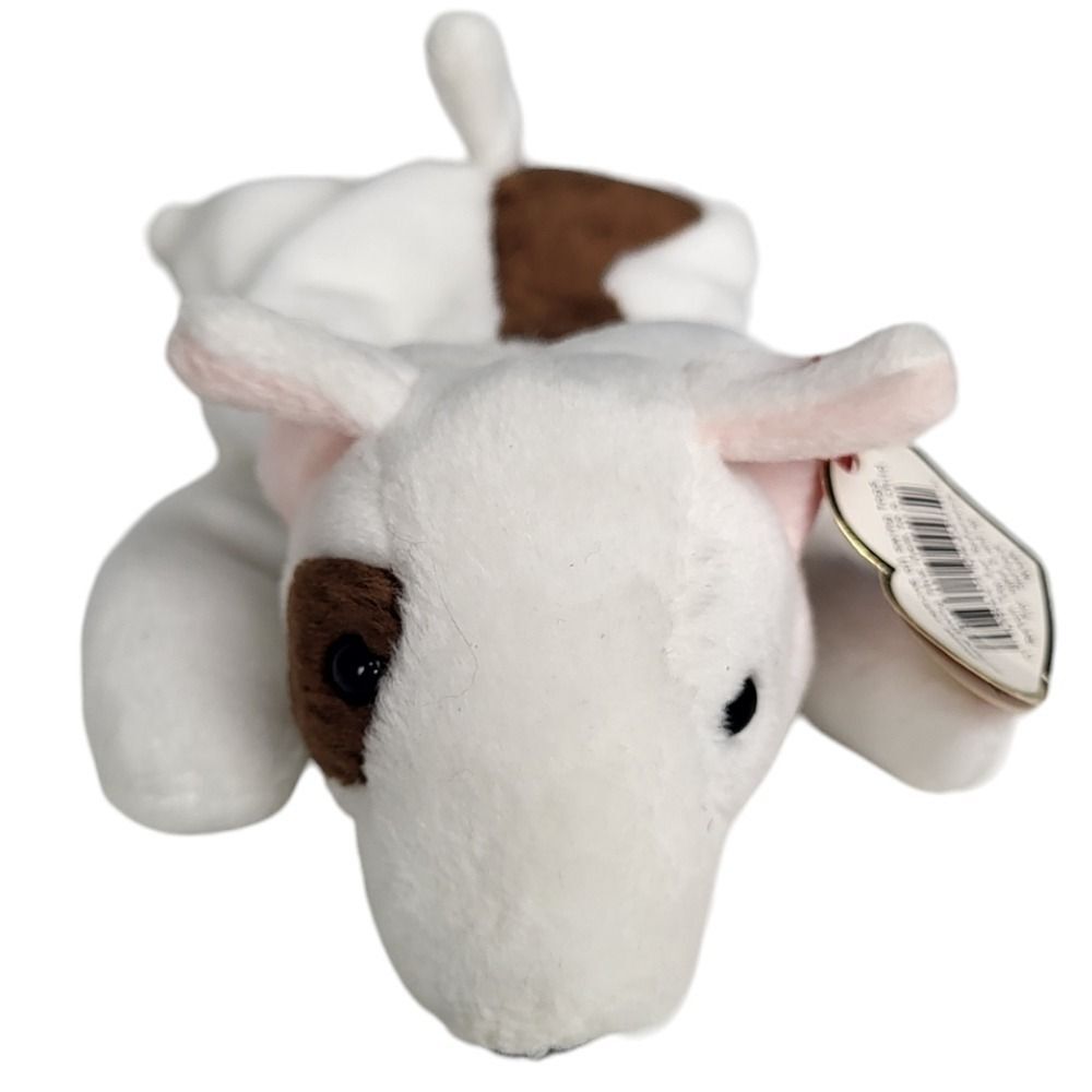 Ty Beanie Babies Butch Bull Terrier Dog Beanbag Plush White Brown 1999 Vintage